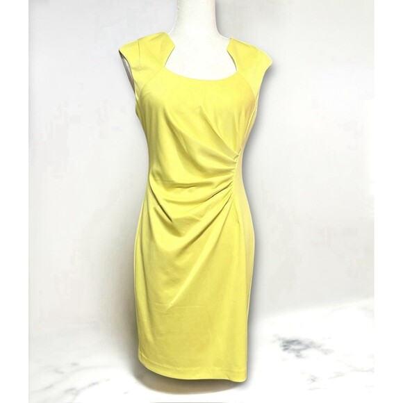 Calvin Klein Yellow Midi Sheath Dress Slimming Summer Fashion Size 6 - Picture 1 of 10
